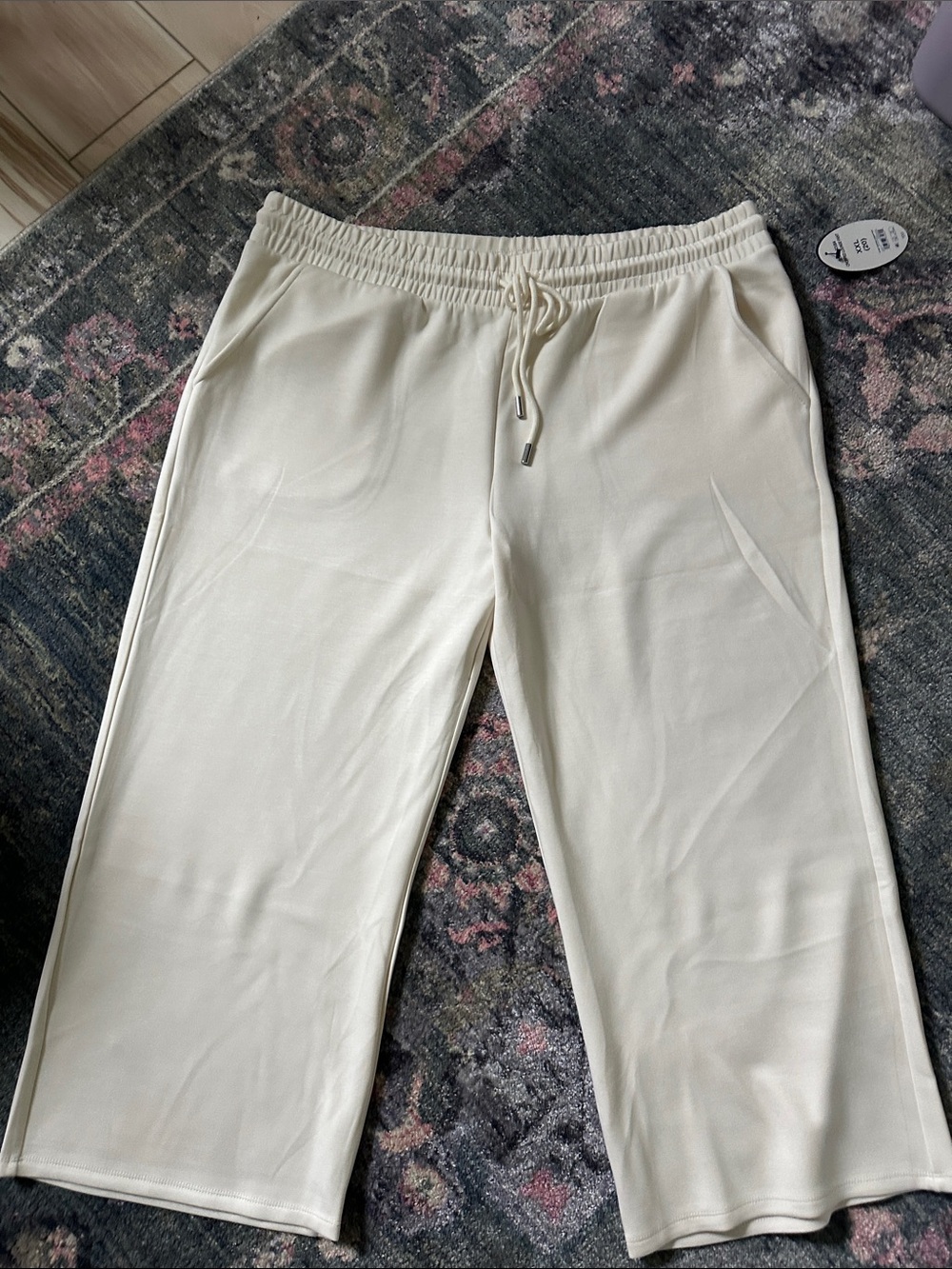 Scoop Scuba Cropped Lounge Wide-Leg Drawstring Pants - Cream XXL Cozy Athleisure